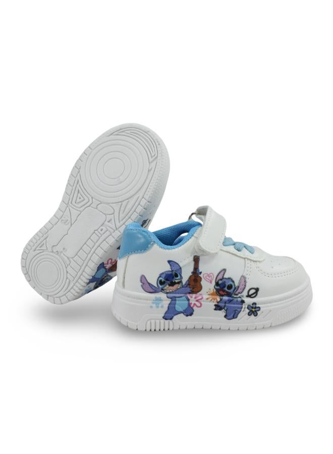 Baby Girls Leather Sneakers – Light Blue with Stitch Print - Image 3