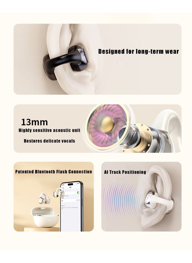 NIA - Free Clip Wireless Sports Bluetooth Headset Futuristic Aesthetic Design Feather-Like Painless Wearing Open-ear Listening Super long Battery Life V5.4 Bluetooth Chip Design Stable And Fast, White - Image 1