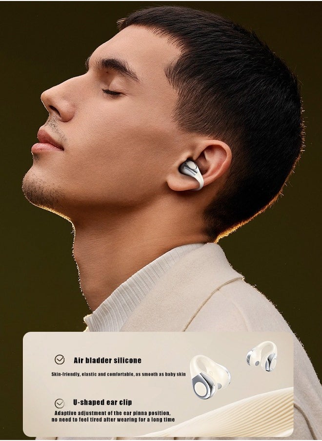NIA - Free Clip Wireless Sports Bluetooth Headset Futuristic Aesthetic Design Feather-Like Painless Wearing Open-ear Listening Super long Battery Life V5.4 Bluetooth Chip Design Stable And Fast, White - Image 1