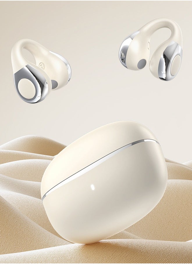 NIA - Free Clip Wireless Sports Bluetooth Headset Futuristic Aesthetic Design Feather-Like Painless Wearing Open-ear Listening Super long Battery Life V5.4 Bluetooth Chip Design Stable And Fast, White - Image 1