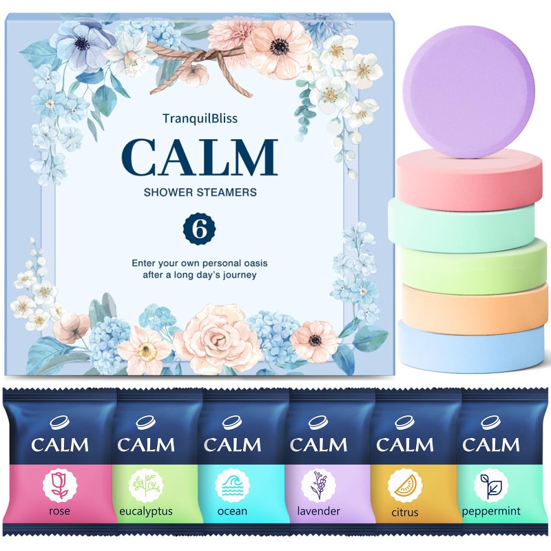 TranquilBliss Shower Steamers 6 Count Shower Steamers with Natural Ingredients 6 Different Scents Individually Wrapped Christmas and Birthday Good Option for Her Mom Friends