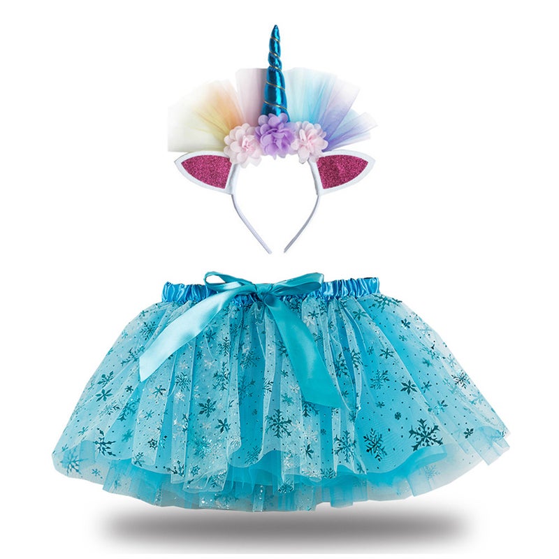2024 Kids Tutu Skirt with Star Moon Veil and Headwear RS004 blue angle tie yarn hoop 