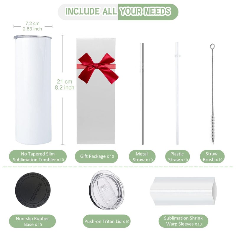 Kocdam 10 Pack 20oz Sublimation Tumblers Blanks Products, Stainless Steel Double Wall Sublimation Tumbler with Lid and Straw, Polymer Coating for Heat Transfer Customized Gifts - Image 2