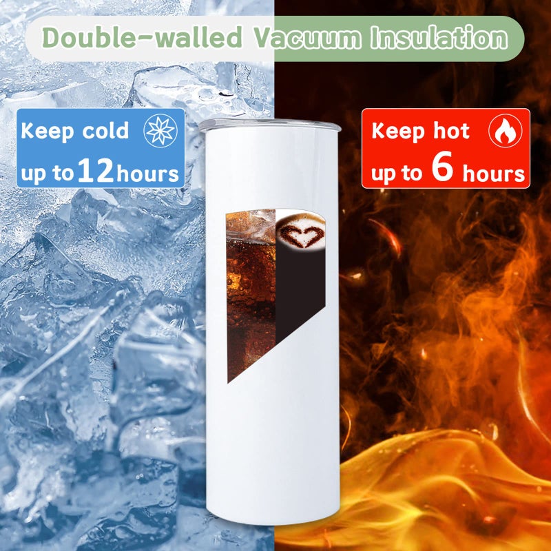Kocdam 10 Pack 20oz Sublimation Tumblers Blanks Products, Stainless Steel Double Wall Sublimation Tumbler with Lid and Straw, Polymer Coating for Heat Transfer Customized Gifts - Image 4