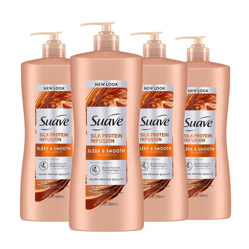 Suave Silk Protein Infusion Shampoo, Sleek and Smooth, for Soft Hair and Frizz Control, 28 oz Pack of 4 - Image 1