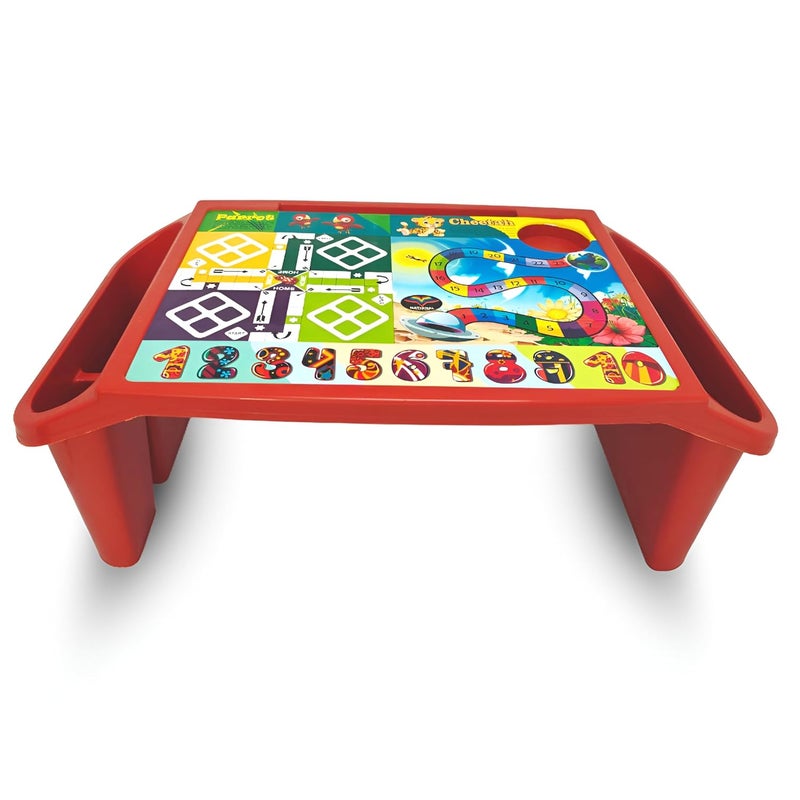 SNKM SNKM Plastic Study Table MultiDesign Reading Writing Table for Kids 3 Storage Compartment and Pen Pencil Compartment Large Size Red Colour Pack of 1 