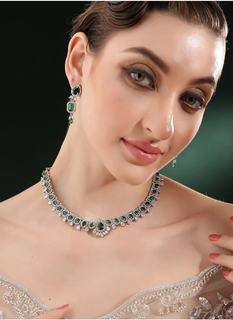 برياسي Emerald Elegance American Diamond Stone-Studded Jewellery Set