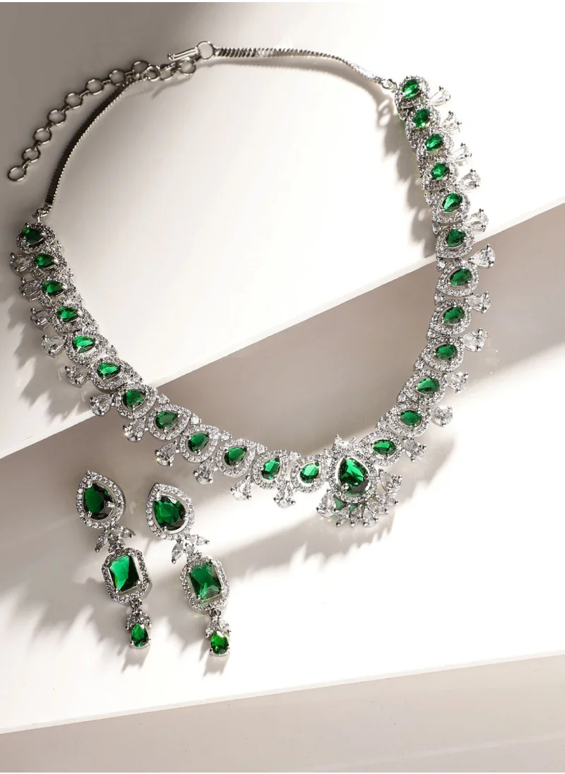 برياسي Emerald Elegance American Diamond Stone-Studded Jewellery Set
