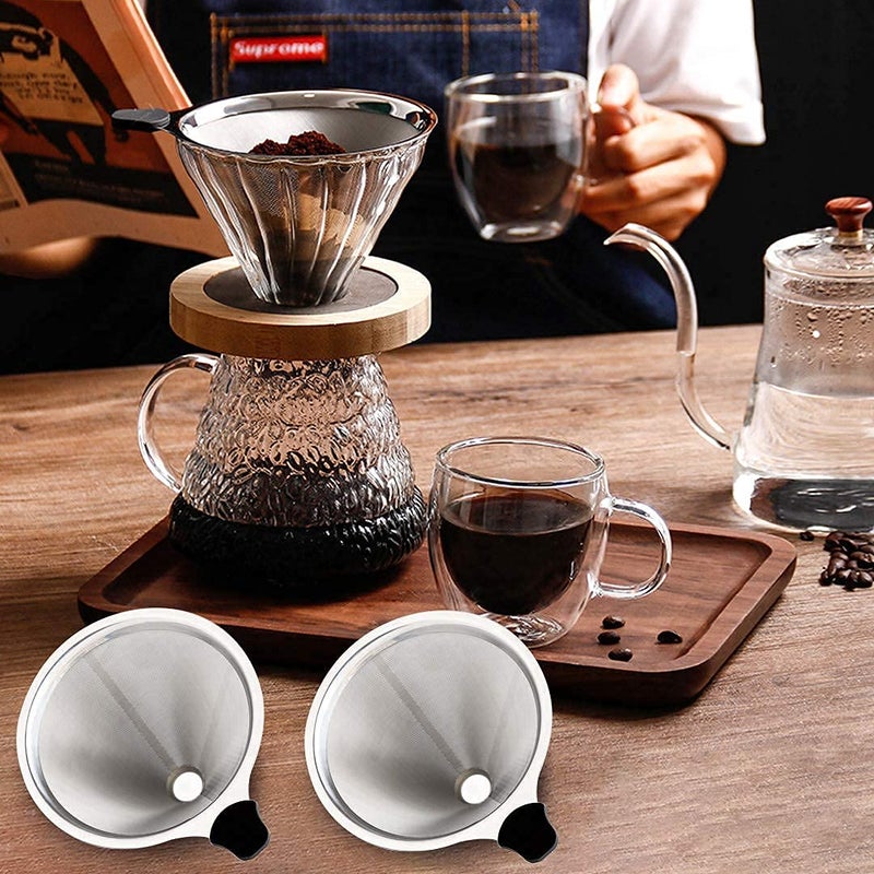 MEICHU Pour Over Coffee Filter 2PCS, Stainless Steel Coffee Filter, Paperless Reusable Cone Coffee Dripper - Image 5