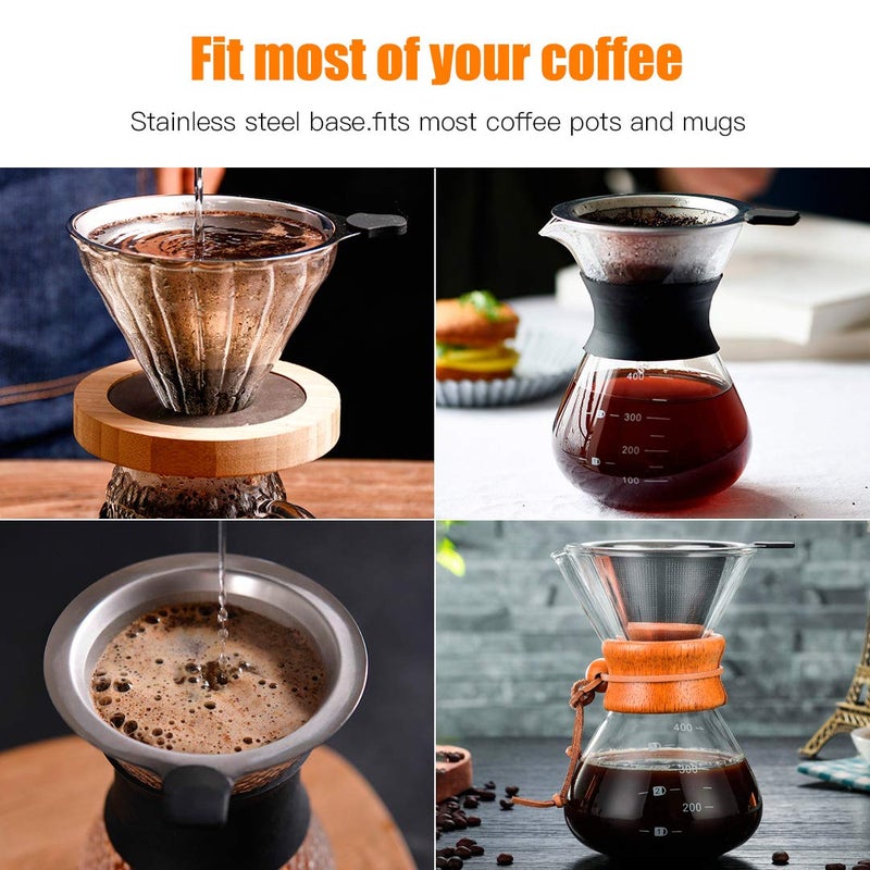 MEICHU Pour Over Coffee Filter 2PCS, Stainless Steel Coffee Filter, Paperless Reusable Cone Coffee Dripper - Image 3