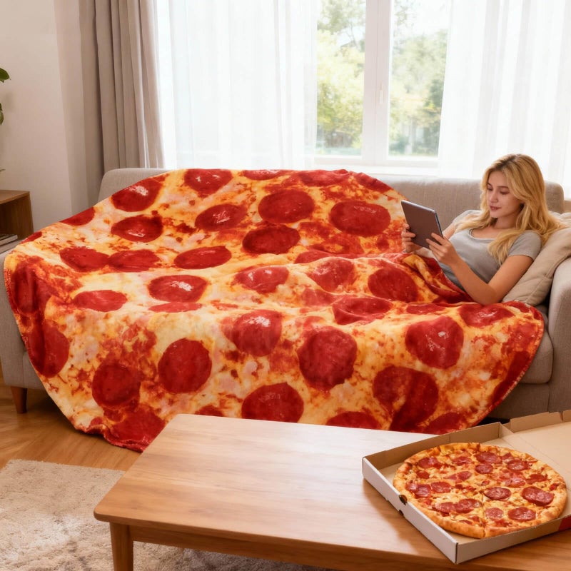 Acteb 74in Pepperoni Pizza Blanket White Elephant Gifts for Adults Useful Sausage Throw Blankets Women Men Party Cool Stuff Novelty Gag Soft Fleece Wrap - Image 3