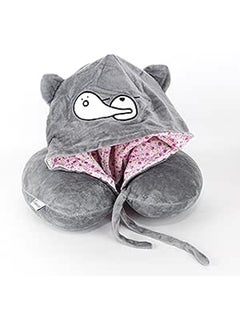 Comfy Eyes Neck Support Soft Fiber With Hood Travel Neck Pillow U-Shape For Car, Travel, Office,Airplane and Gifts - Grey