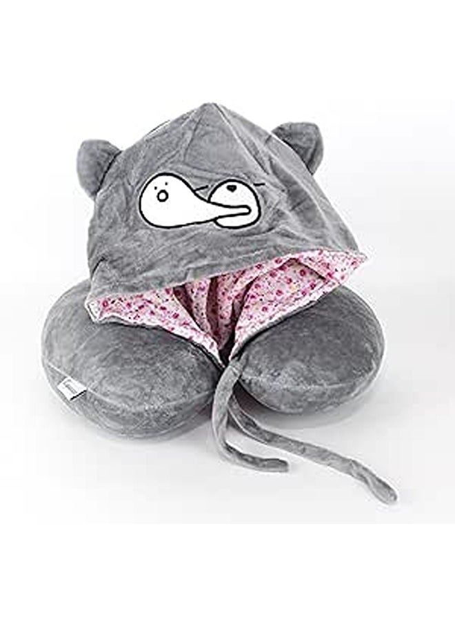 Generic - Comfy Eyes Neck Support Soft Fiber With Hood Travel Neck Pillow U-Shape For Car, Travel, Office,Airplane and Gifts - Grey - Image 1