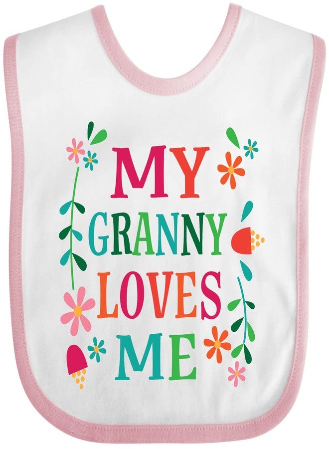 inktastic Granny Loves Me Girls Baby Bib White and Pink 2c790 - Image 1