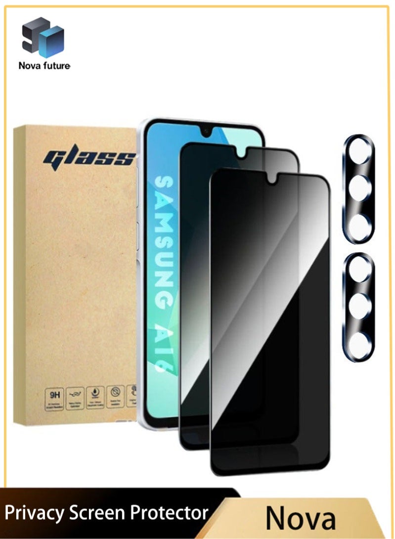 Nova future [2+2 Pack] Samsung Galaxy A16 Privacy Screen Protector with Camera Lens Protector, Fingerprint Unlock Support, Touch Sensitive, Bubble Free 9H Hardness Anti-Scratch Screen Protector for Samsung A16 5G/4G 6.7 inch - Image 1