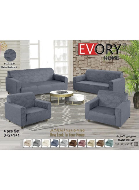 Sofa Cover Waterproof Velvet Flower 4-Pieces Set of 7-Seater (3+2+1+1) Water Resistant Furniture Protector