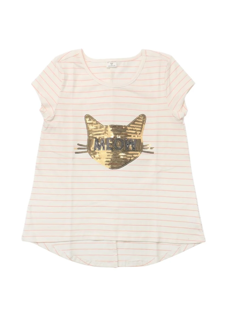 D'Daniela D' Daniela - Meow Printed Sequins Casual T-shirt