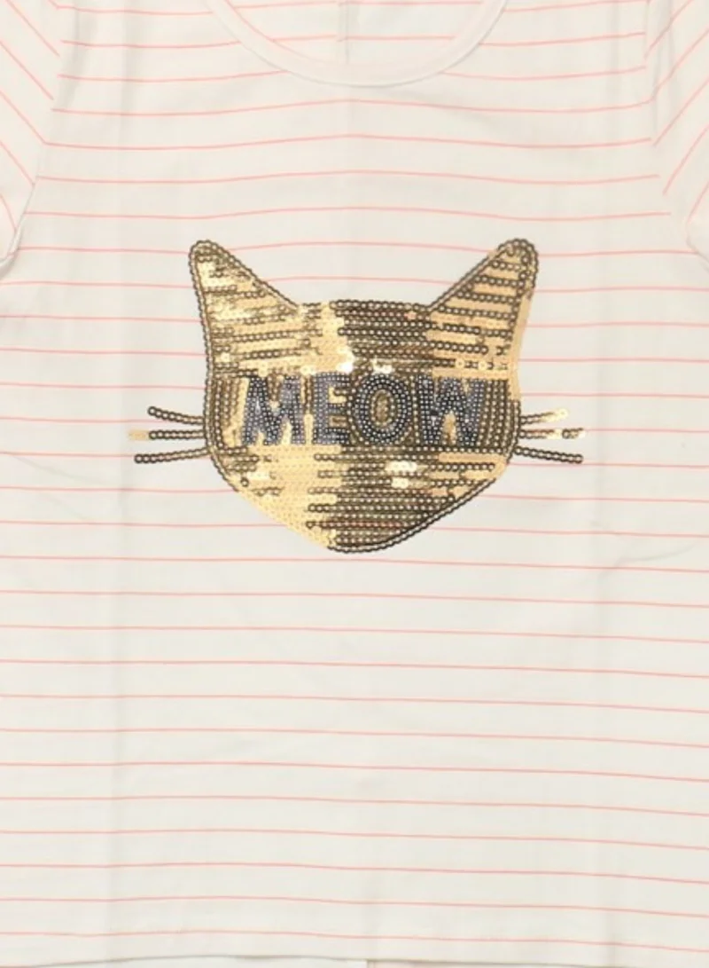دىدانيالا D' Daniela - Meow Printed Sequins Casual T-shirt