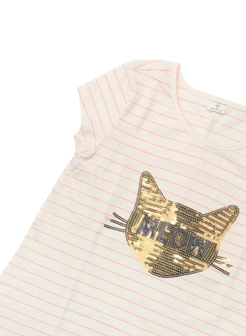 دىدانيالا D' Daniela - Meow Printed Sequins Casual T-shirt