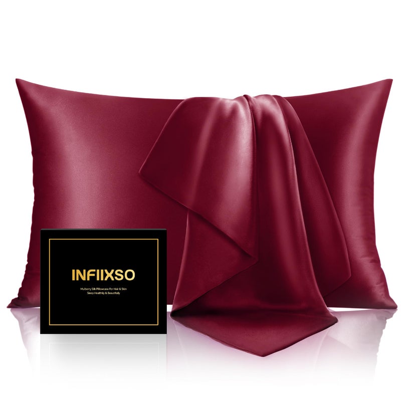 INFIIXSO Mulberry Silk Pillowcase for Hair and Skin  Silk Pillow Cases Queen Size Set of 2 with Hidden Zipper 20x30 Inches  Smooth and Soft Cooling Pillow Cases for Hot Sleepers(Burgundy  2 Pack) - Image 1
