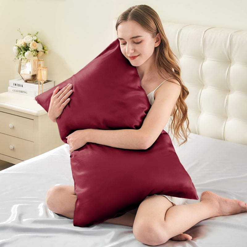 INFIIXSO Mulberry Silk Pillowcase for Hair and Skin  Silk Pillow Cases Queen Size Set of 2 with Hidden Zipper 20x30 Inches  Smooth and Soft Cooling Pillow Cases for Hot Sleepers(Burgundy  2 Pack) - Image 3