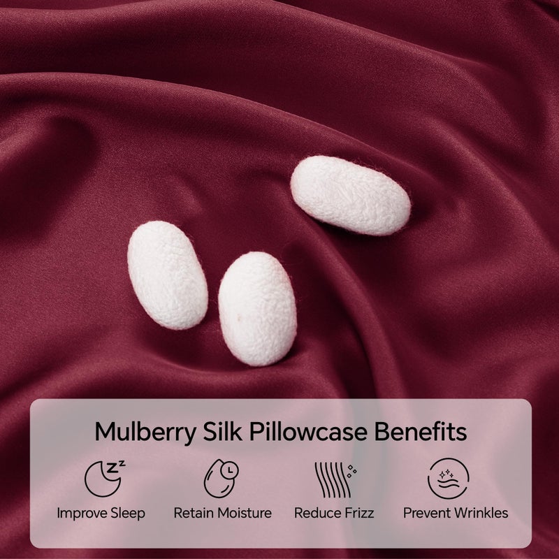INFIIXSO Mulberry Silk Pillowcase for Hair and Skin  Silk Pillow Cases Queen Size Set of 2 with Hidden Zipper 20x30 Inches  Smooth and Soft Cooling Pillow Cases for Hot Sleepers(Burgundy  2 Pack) - Image 2