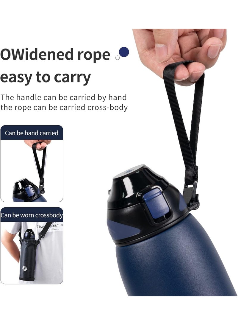 FjBottle زجاجة مياه Fjbottle معزولة بتفريغ الهواء سعة 1000 مل مع حقيبة؛ قارورة رياضية من الفولاذ المقاوم للصدأ بجدار مزدوج وفتحة واسعة، تحافظ على حرارة المشروبات (ساخنة أو باردة)؛ كوب حراري للسفر مانع للتسرب وخالٍ من مادة BPA، مناسب للرياضات الخارجية وركوب الدراجات. - Image 3