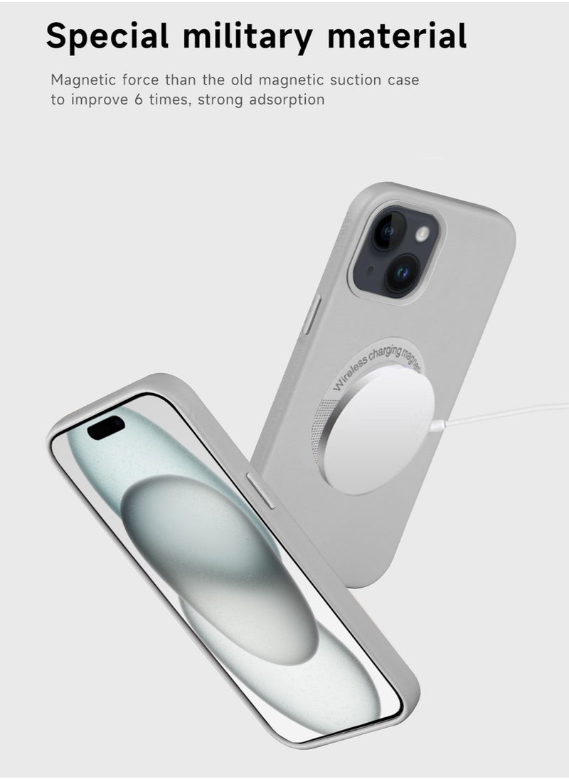 Wtech - Leather Magnetic Wireless Charging Case Original MagSafe Shockproof Case Cover For Apple iPhone 15 2023 Luxury White - Image 1