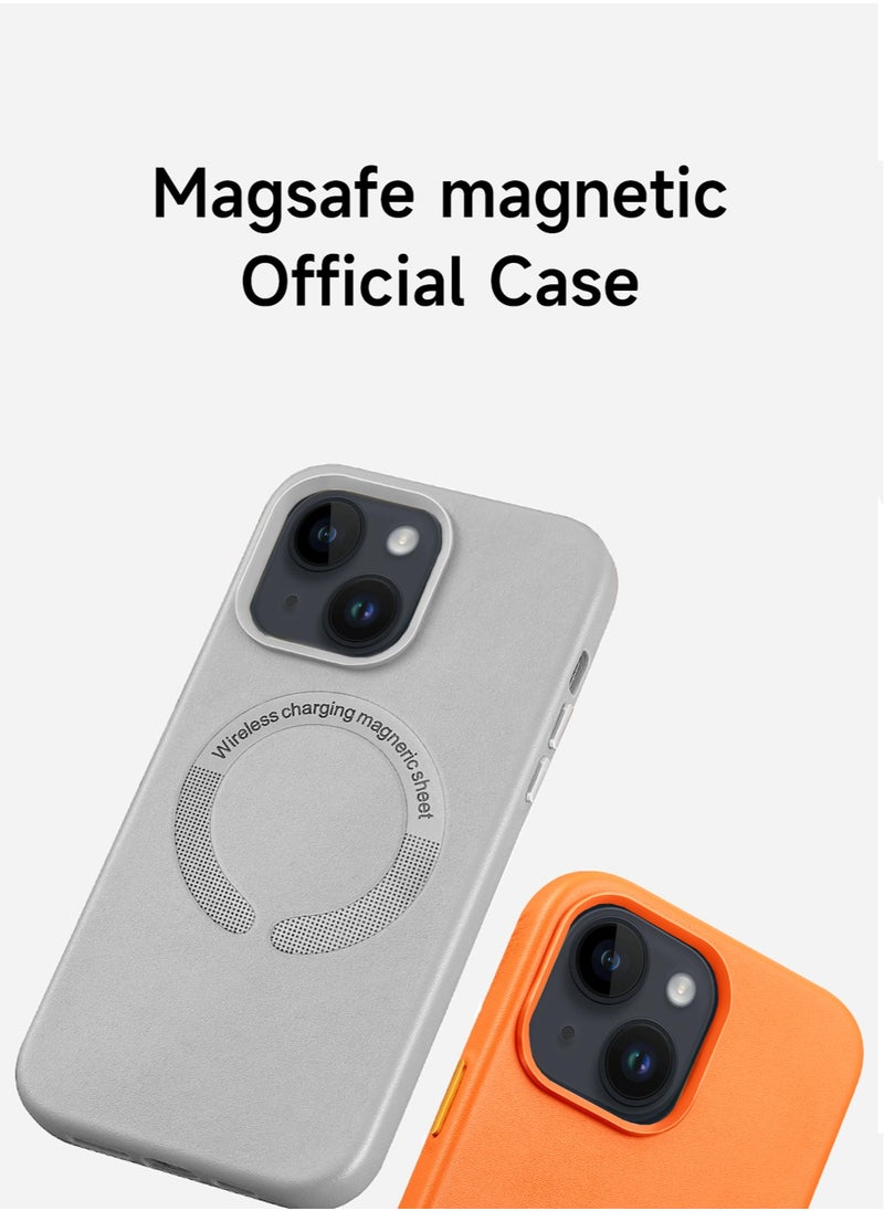 Wtech - Leather Magnetic Wireless Charging Case Original MagSafe Shockproof Case Cover For Apple iPhone 15 2023 Luxury White - Image 1