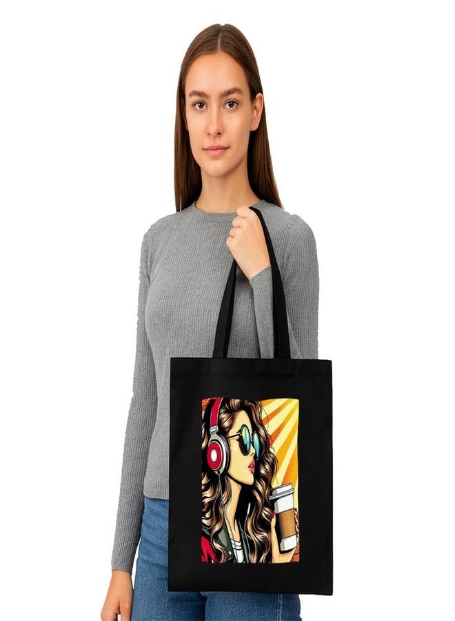 PrintingZone Printed Tote Bag For Women| Cotton Canvas Shoulder Tote Bag Multipurpose tote with top-zip and print - good for work, beach, or travel. - Image 2