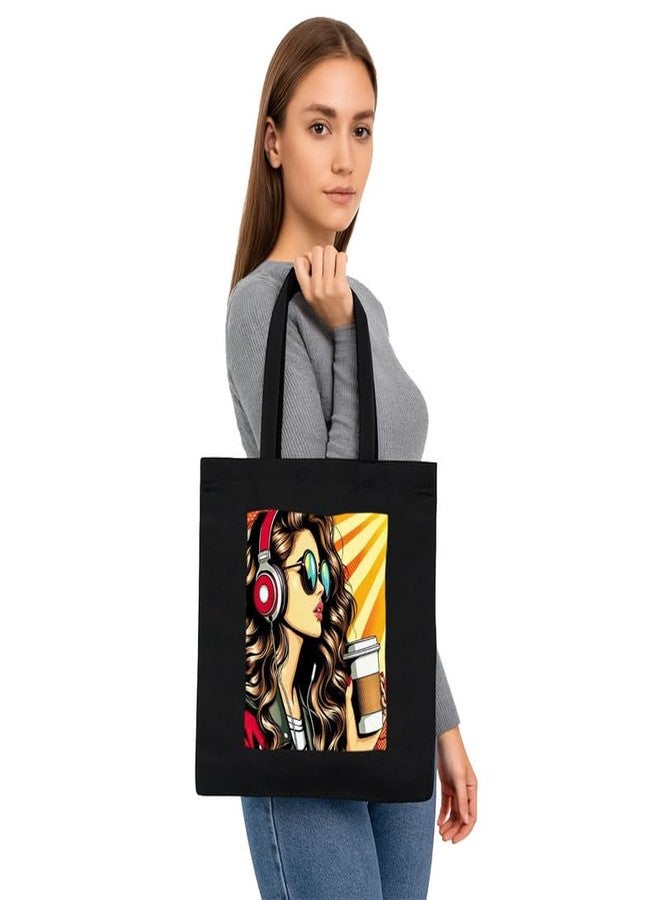 PrintingZone Printed Tote Bag For Women| Cotton Canvas Shoulder Tote Bag Multipurpose tote with top-zip and print - good for work, beach, or travel. - Image 3
