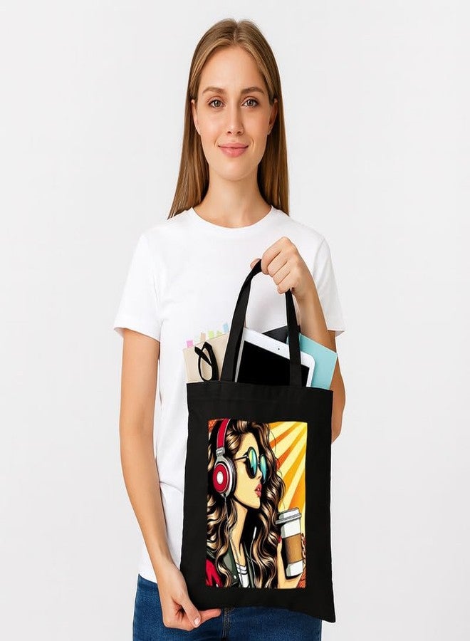 PrintingZone Printed Tote Bag For Women| Cotton Canvas Shoulder Tote Bag Multipurpose tote with top-zip and print - good for work, beach, or travel. - Image 4