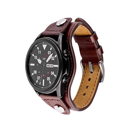 KONAFEI Compatible with Samsung Galaxy Watch 3 45mm/Gear S3 Frontier/Classic/Galaxy Watch 46mm Band, 22mm Genuine Leather Vintage Cuff Bracelets for Men Women (Red)… - Image 2