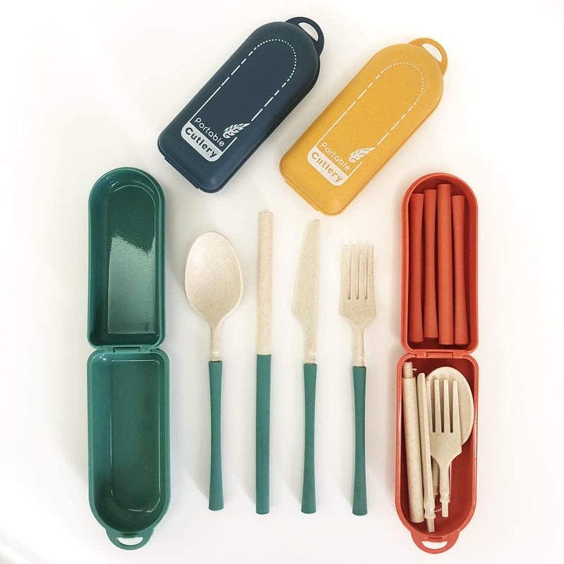 Barakah Travel Utensil Set with Case, 4 Sets Wheat Straw Utensils, Reusable Travel Utensils Set, Lunch Box Utensils Set, Portable Detachable Cutlery for Kids Adult School Travel Picnic Camping or Daily Use - Image 3