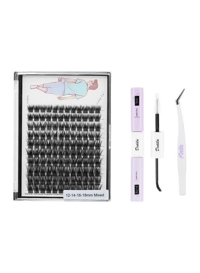 ديدلا رموش صناعية كبيرة مختلطة مقاس 12141618 مم، رموش صناعية فردية 120 مجموعة D Curl Volume + 2 في 1 بوند آند سيل + ملقط واحد (مجموعة الرموش مختلطة 12141618 مم) - Image 1