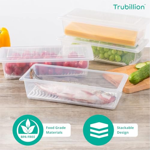 TRUBILLION StackFresh Set of 6 Fridge Storage Boxes,1500ml Capacity, Water Drain Plate, Transparent Food Grade BPA-Free Material, Stackable, Freezer Safe, For Fish, Meat, Eggs, Veggies, Fruits (6) - Image 4