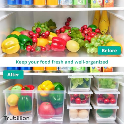 TRUBILLION StackFresh Set of 6 Fridge Storage Boxes,1500ml Capacity, Water Drain Plate, Transparent Food Grade BPA-Free Material, Stackable, Freezer Safe, For Fish, Meat, Eggs, Veggies, Fruits (6) - Image 3