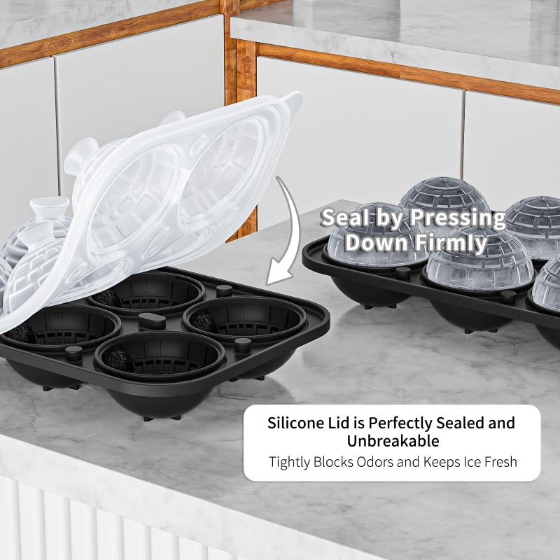 Bongpuda 6 Chamber 2.34" 3D Death Star Ball Ice Cube Tray With Funnel,Large Round Ice Ball Molds Silicone Fun Shapes Whiskey Circle Ice Tray,For Chilling Whiskey,Cocktails,Bourbon,Brandy and Beverages - Image 3