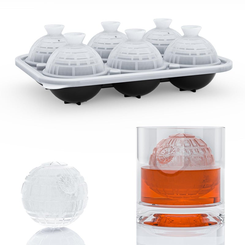 Bongpuda 6 Chamber 2.34" 3D Death Star Ball Ice Cube Tray With Funnel,Large Round Ice Ball Molds Silicone Fun Shapes Whiskey Circle Ice Tray,For Chilling Whiskey,Cocktails,Bourbon,Brandy and Beverages - Image 1