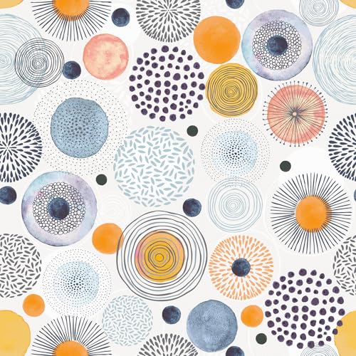 Wallderful Peel and Stick Wallpaper Boho Yellow Grey Geometric Wallpaper Removable Boho Wall Paper Self Adhesive Circle Contact Paper for Countertops Abstract Vinyl Wrap for Kitchen Backsplash Liner