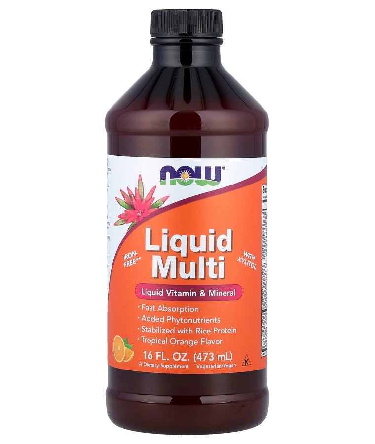 now Liquid Multi with Xylitol Iron-Free Tropical Orange 16 fl oz (473 ml)