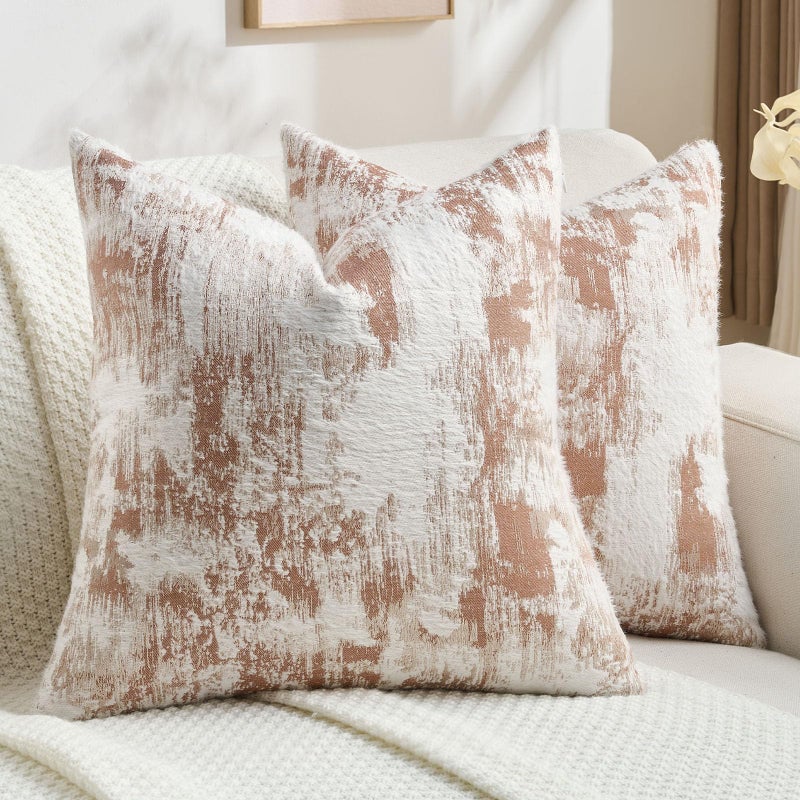 FUTEI Rust White Decorative Throw Pillow Covers 18x18 Inch Set of 2,Jacquard Weave Cushion Case in Soft Faux Cashmere,Modern Home Decor for Couch Living Room - Image 1