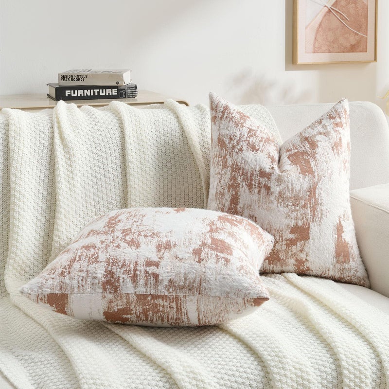 FUTEI Rust White Decorative Throw Pillow Covers 18x18 Inch Set of 2,Jacquard Weave Cushion Case in Soft Faux Cashmere,Modern Home Decor for Couch Living Room - Image 5