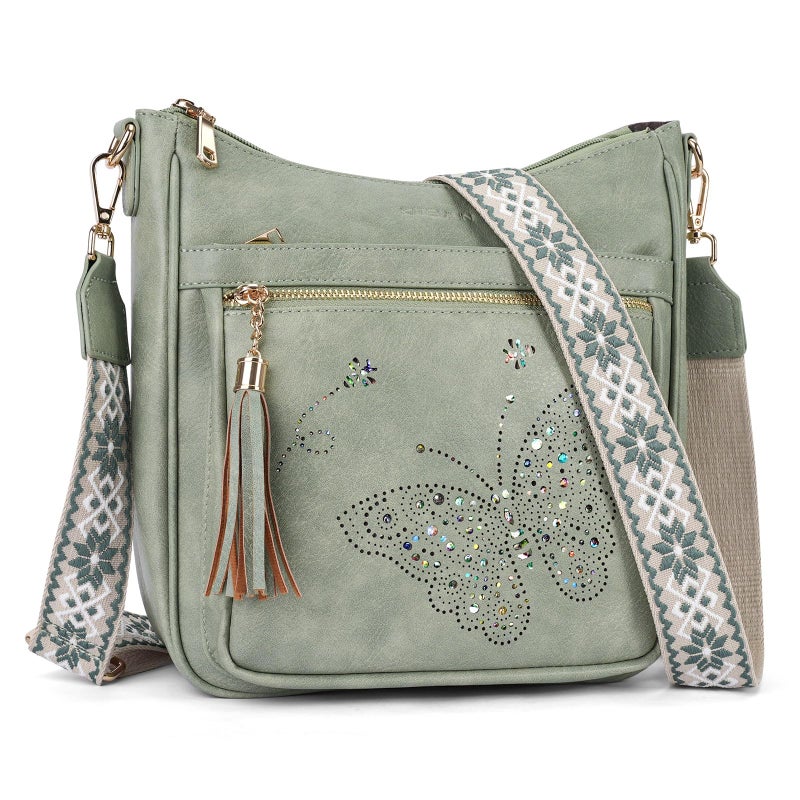 KITEVIUN Medium Crossbody Bags for Women Trendy, Women's Butterfly Shoulder Handbags with Tassel - Image 1