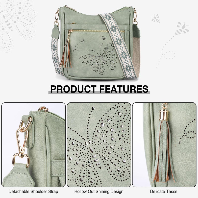 KITEVIUN Medium Crossbody Bags for Women Trendy, Women's Butterfly Shoulder Handbags with Tassel - Image 4