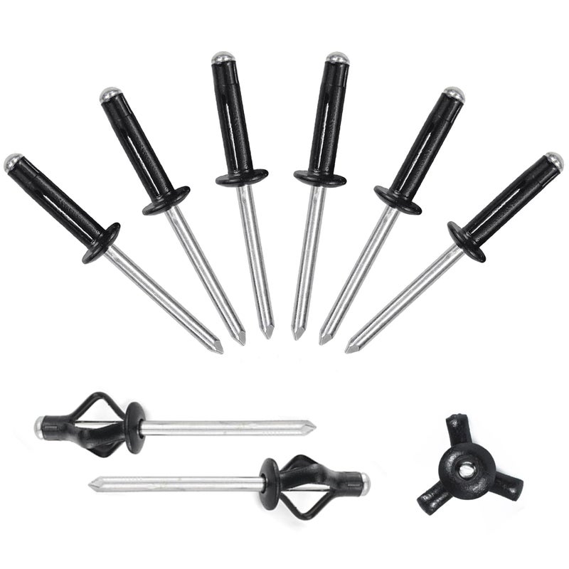 ALLCLEAN 3/16" x 3/4" Tri-Fold Rivets Assortment - 60Pcs,Black Tri-fold Exploding Pop Rivets Solid Aluminum Tri Grip Rivets Bulb Style Rivets for Kayak Marine Boat - Image 1