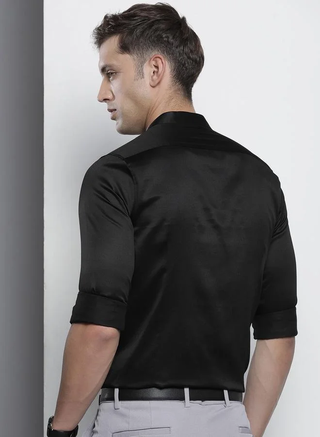 The Indian Garage Co  The Indian Garage Co Slim Fit Black Solid Shirt for Men | Best Price UAE