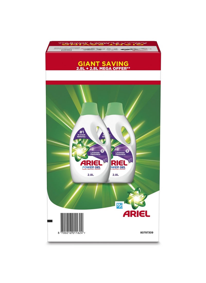 Ariel Lavender Freshness Laundry Detergent  Power Gel 2 x 2.8L  - Image 1
