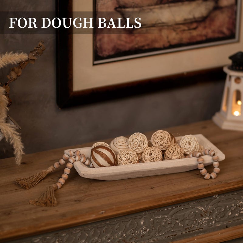 Hanobe Decorative Wood Dough Bowl: Long Wooden Bowl for Entry Way Table Home Decor - Coffee Table Decor for Living Room - Dining Table Centerpiece Decor - Image 2