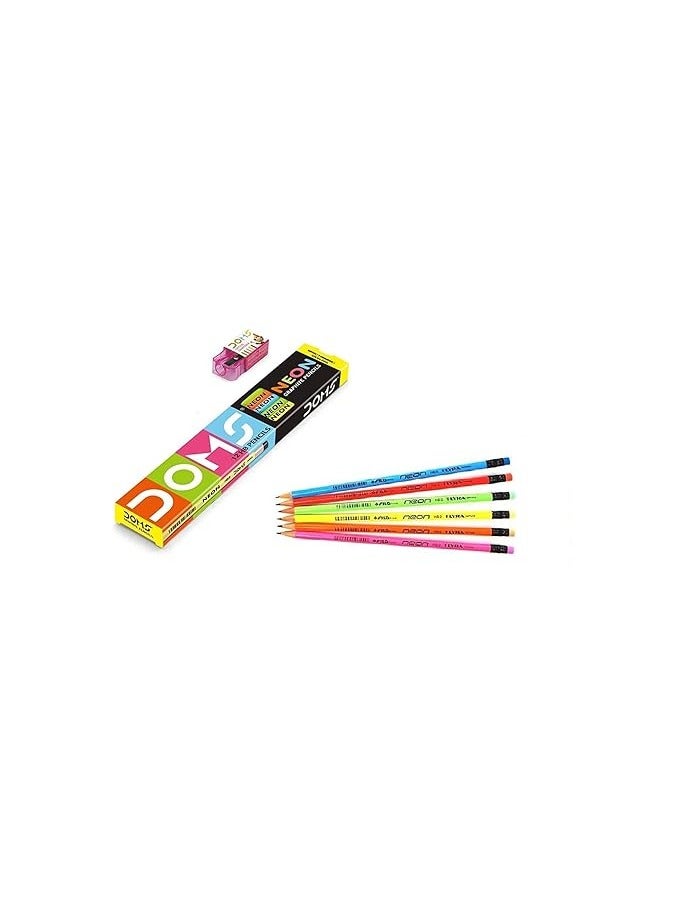 12-Pieces Neon Super Dark Graphite Pencil Set